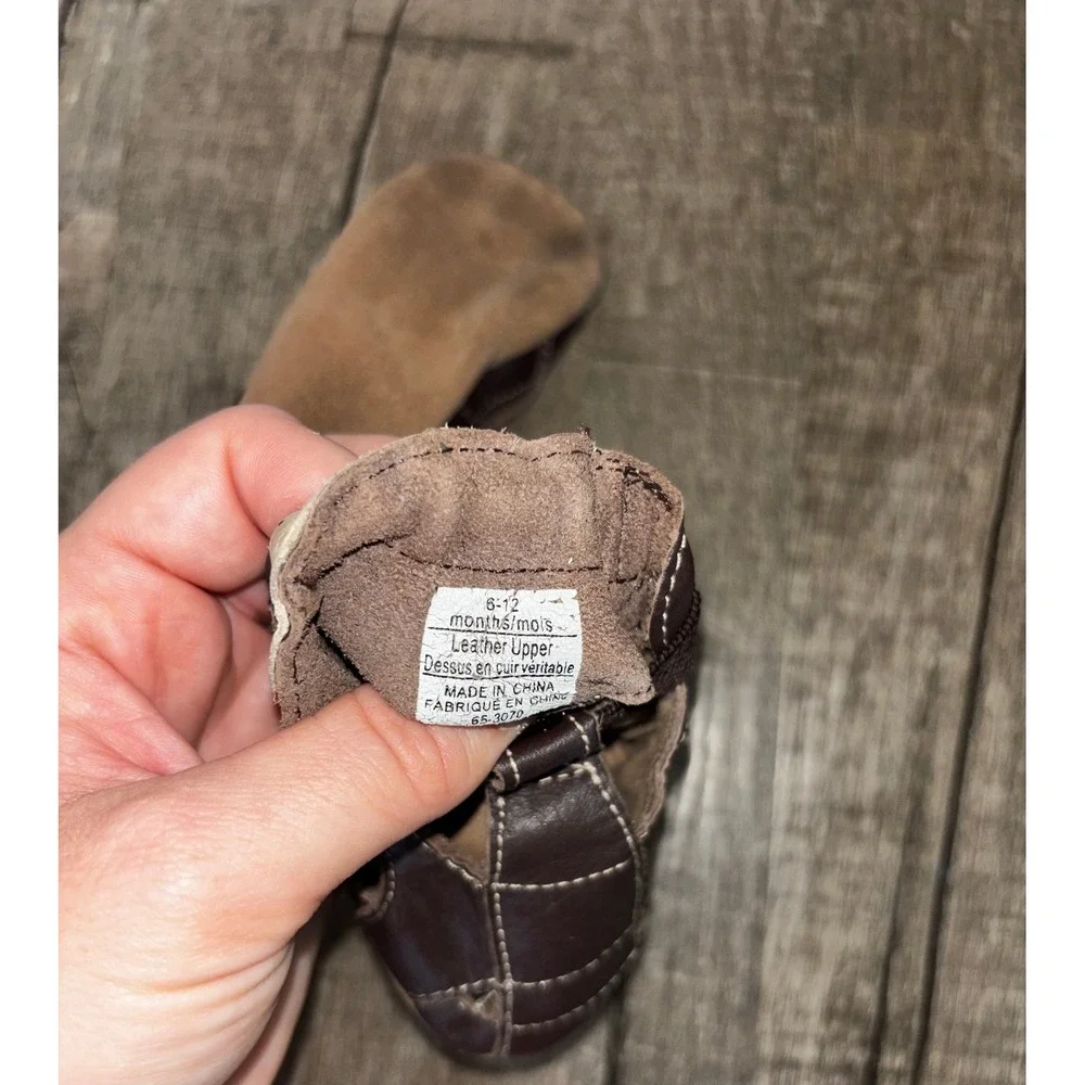 Robeez Baby Boy Brown Leather Fisherman Sandals Soft Sole Shoes 6-12 Months